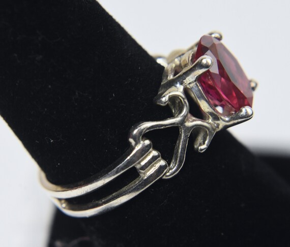 Sterling Silver Synthetic Ruby Ring - Size 7.5 - image 3