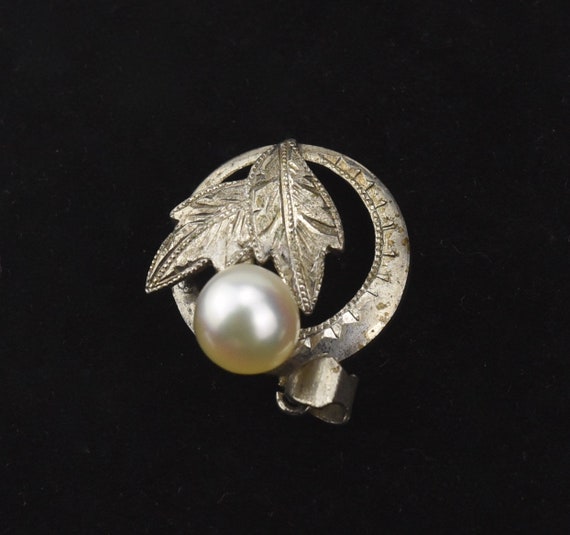 Vintage Sterling Silver Leaf Pendant with Pearl - image 2