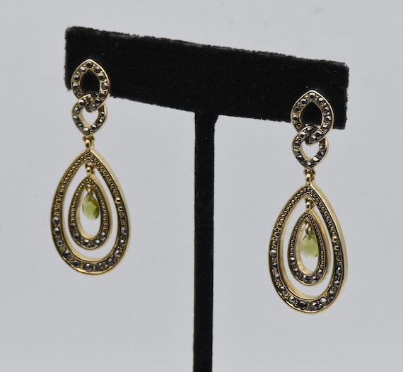 Monet - Vintage Gold Tone Faux Peridot Earrings - image 6