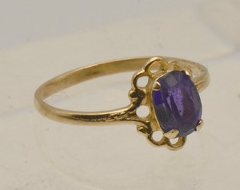 Vintage 14K Gold Synthetic Color Change Sapphire Child's Ring - Size 2.25