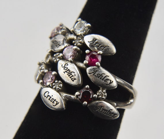 Sterling Silver Colored Stone Family Tree Ring - image 2