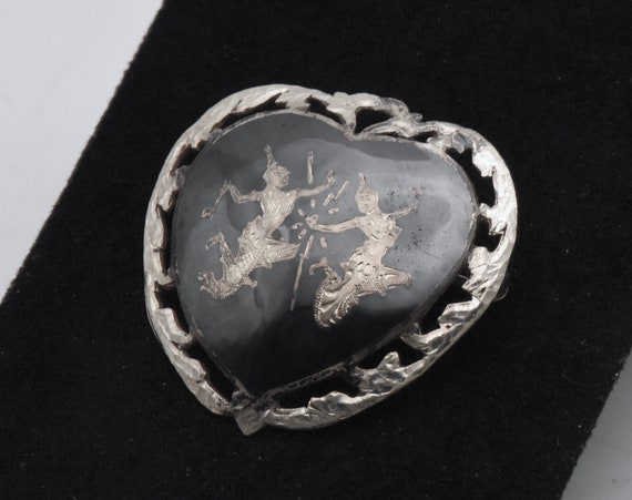 Vintage Sterling Silver Siamese Dancers Heart Bro… - image 2