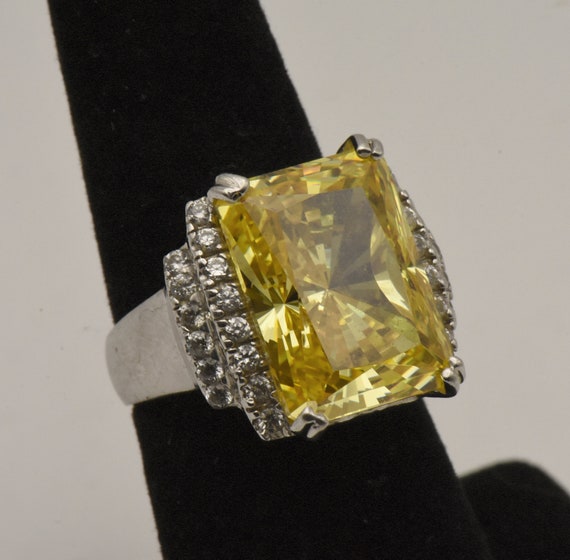 Vintage Sterling Silver Canary Yellow Cubic Zirco… - image 4