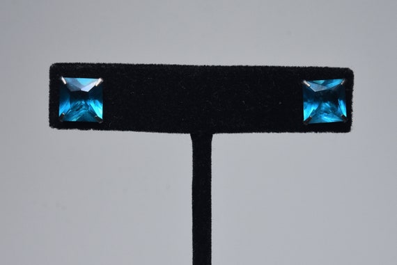 Square Cut Teal Glass Stud Earrings - image 1