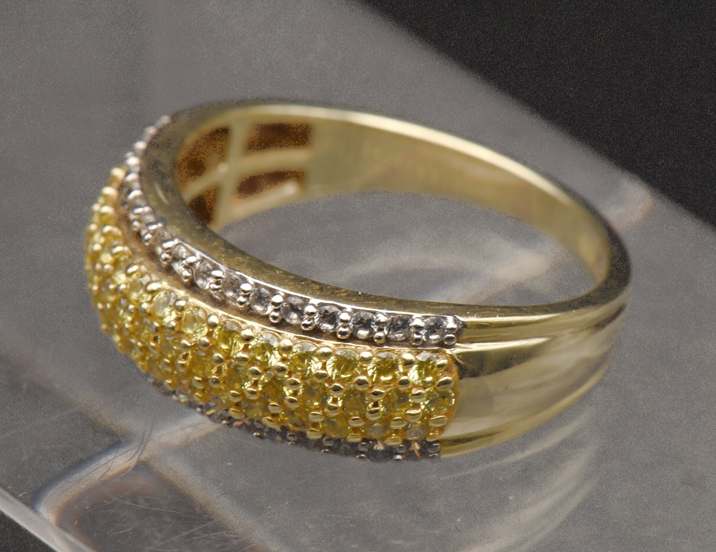 Vintage Gold Tone Sterling Silver Yellow Cubic Zirconia Ring