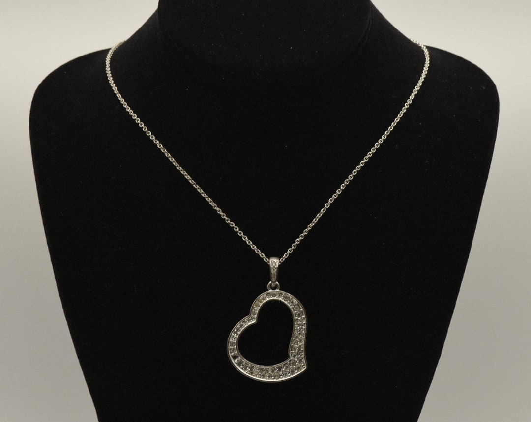 Silver Rhinestone Heart Vintage Silver Plated Rhinestone Heart Pendant Chain Necklace - Etsy