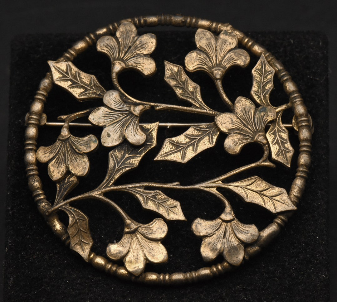 Broche Vintage En Laiton Repoussé émaillé - Motif Papillon, Occasion