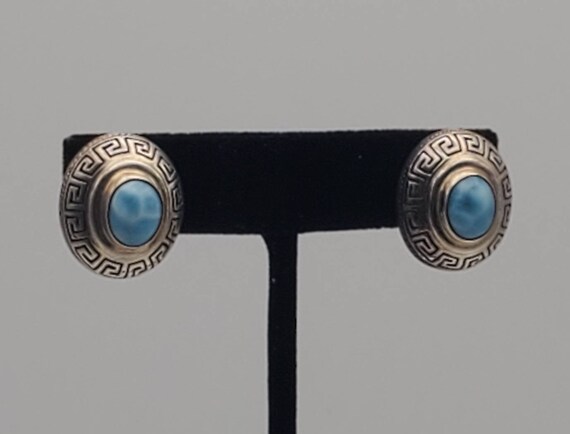 Vintage Handmade Larimar Sterling Silver Earrings - image 3