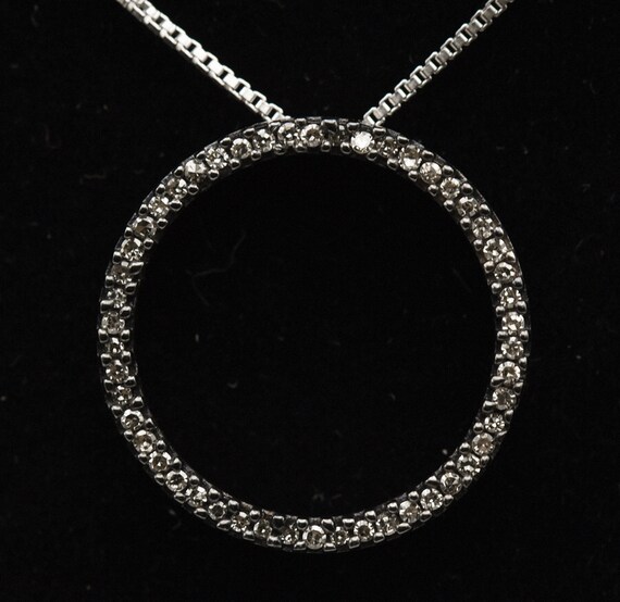 Vintage Diamond Sterling Silver Hoop Pendant on S… - image 2