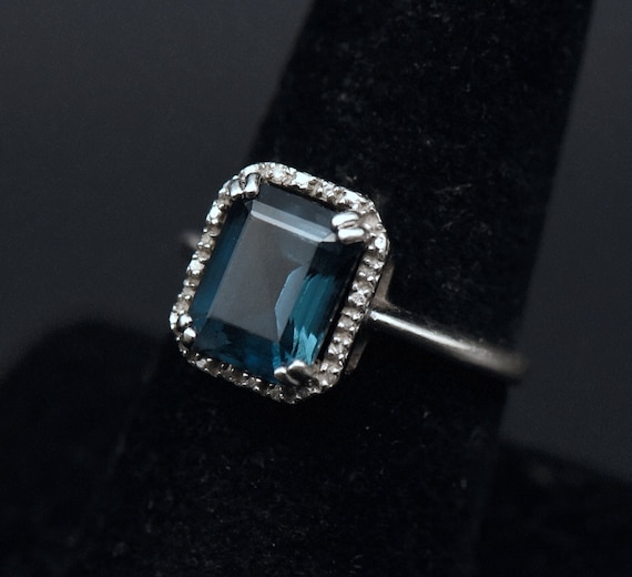 Vintage Blue Topaz and Diamonds Sterling Silver R… - image 1