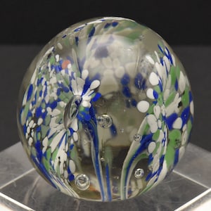 Vintage Blue, White and Green Confetti Floral Paperweight