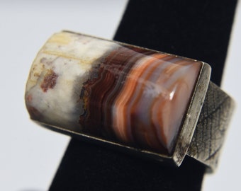 999 Fine Silver Handmade Polished Agate Core Ring - Size 7