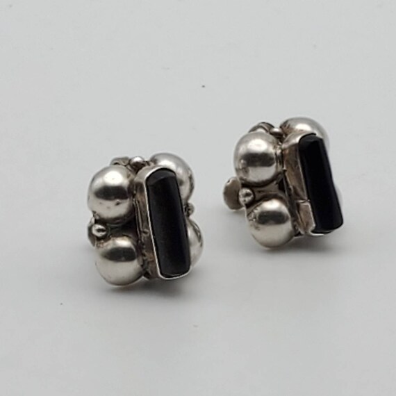 Vintage Handmade Sterling Silver Black Onyx Screw… - image 5