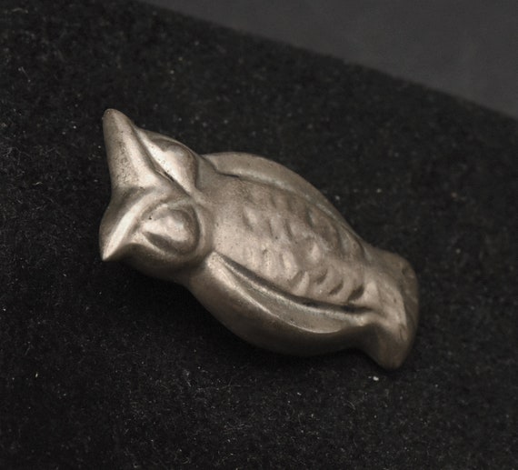Vintage Handmade Sterling Silver Owl Pendant - image 3