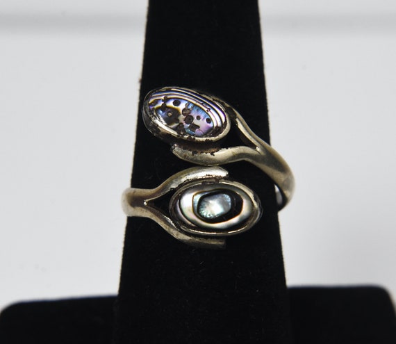 Silver Bypass Abalone Shell Ring - Size 6.5 - image 1