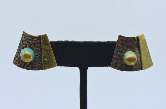 Casa Maya - Vintage Copper and Brass Hammered Texture Screw Back Earrings