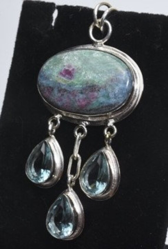 Stunning Ruby Fuschite and Kyanite Sterling Silve… - image 5