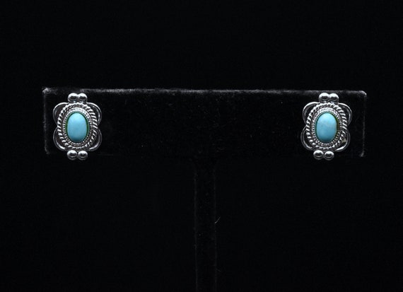 Vintage Turquoise Silver Plated Stud Earrings - image 1