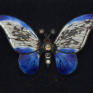 Vintage 935 Silver Enamel and Rhinestones Butterfly Brooch - Damaged image 2