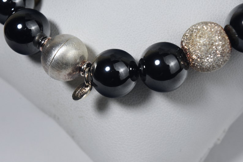 Heavy Italian Sterling Silver and Hematite Beaded Bracelet image 3