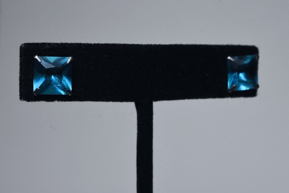 Square Cut Teal Glass Stud Earrings - image 2