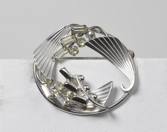 Vintage Art Deco Sterling Silver Rhinestone Brooch