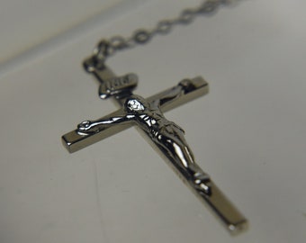 Sterling Silver Crucifix on Sterling Silver Chain Necklace