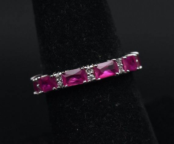 Vintage Synthetic Ruby and Cubic Zirconia Sterlin… - image 1