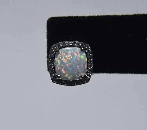 Sterling Silver White Opal Cushion Cut Stud Earri… - image 3