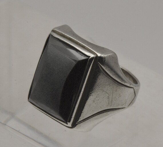 Uncas - Vintage Hematite Sterling Silver Ring - S… - image 3