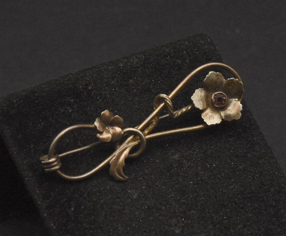 Vintage Sterling Silver 10K Gold Accented Floral … - image 2