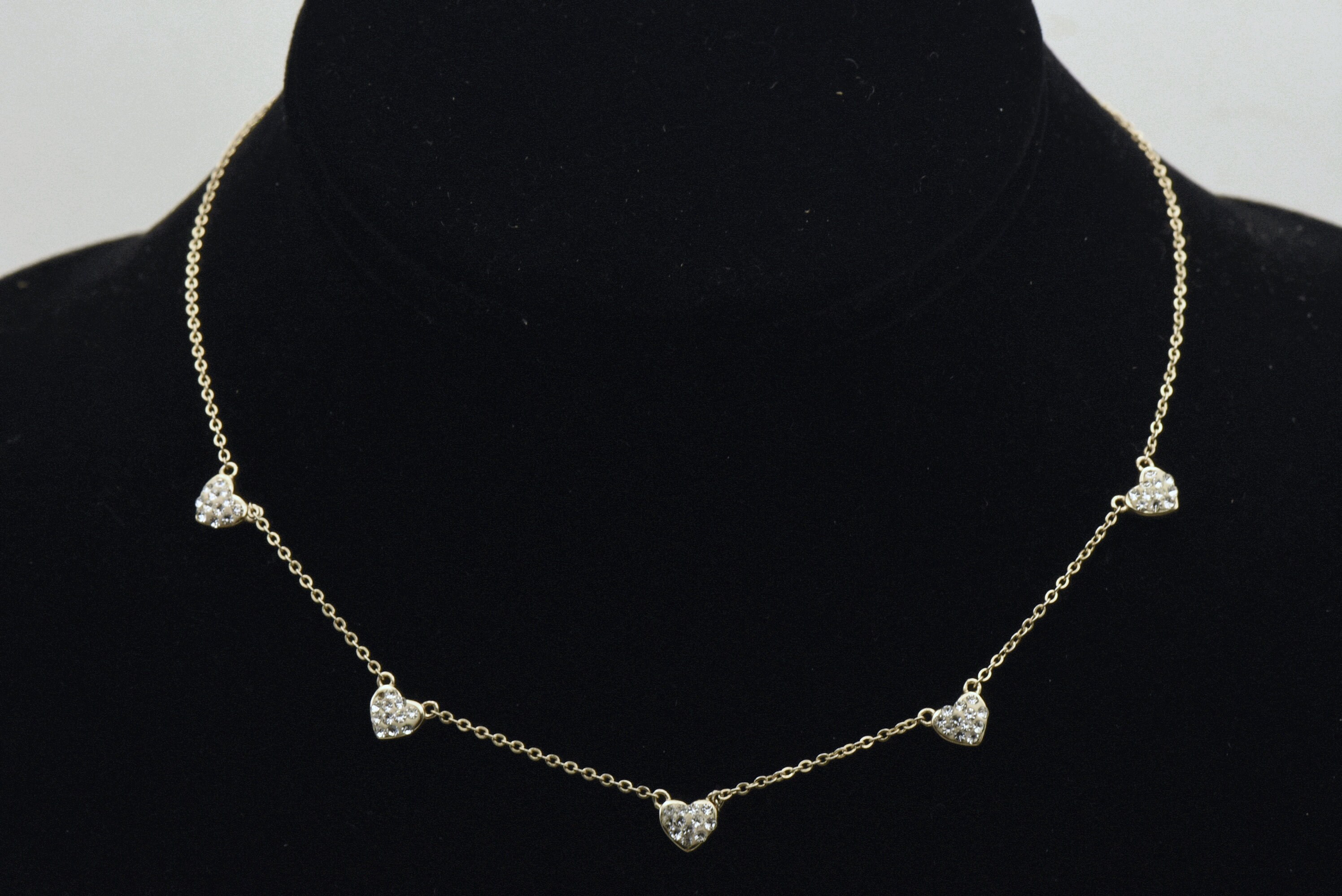 Vintage Sterling Silver and Rhinestones Hearts Chain