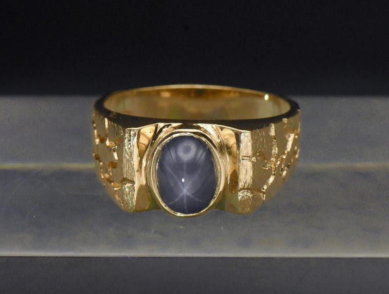 Saleman Rind Vintage Synthetic Star Sapphire Gold Plated Salesman Sample Ring - Size ...