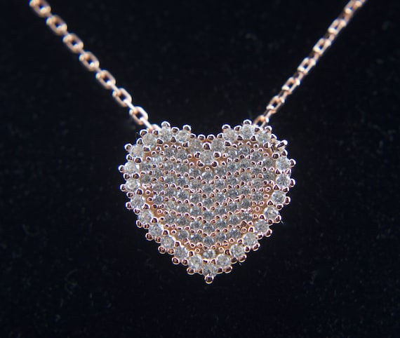Copper Tone Sterling Silver Chain and Heart Penda… - image 1