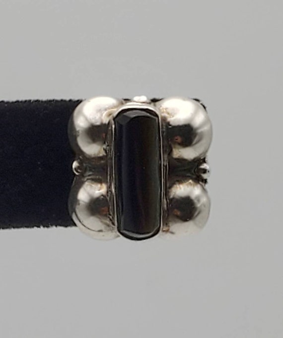 Vintage Handmade Sterling Silver Black Onyx Screw… - image 3