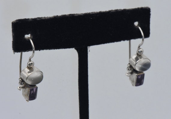 Vintage Cat's Eye Moonstone and Amethyst Sterling… - image 2