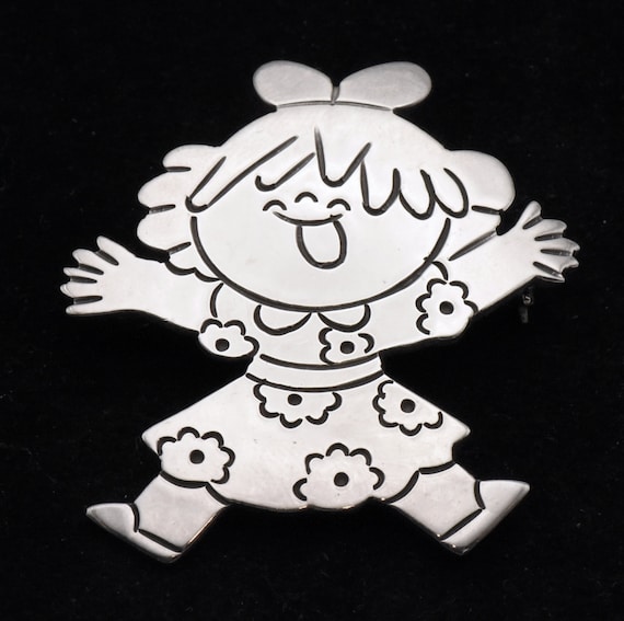Sterling Silver Happy Jumping Little Girl Mexican… - image 3