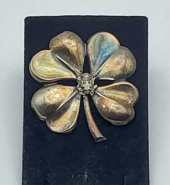 Vintage Sterling Silver Four Leave Clover With US Military