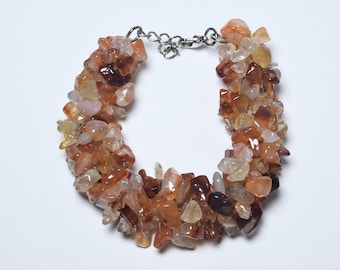 Pulsera de cuentas gruesas de cornalina, citrino y cuarzo