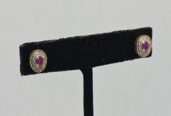 Vintage Synthetic Ruby and Topaz Gold Tone Sterli… - image 2