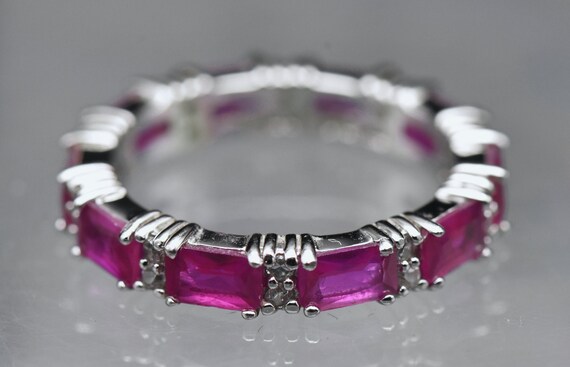 Vintage Synthetic Ruby and Cubic Zirconia Sterlin… - image 9