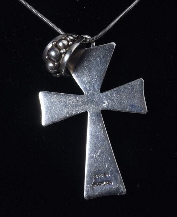 Large Heavy Sterling Silver Crucifix Pendant with… - image 5