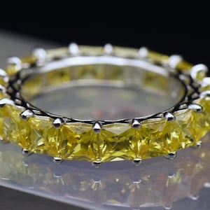 Vintage Yellow Cubic Zirconia Sterling Silver Eternity Band - Size 8
