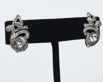 Sterling Silver Art Deco Rhinestone Glamor Earrings