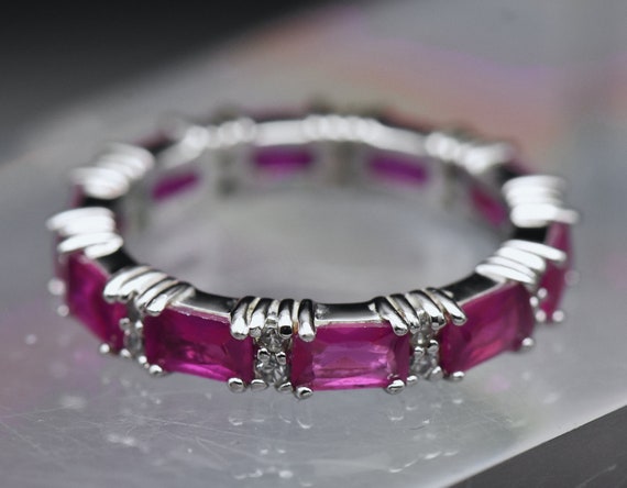 Vintage Synthetic Ruby and Cubic Zirconia Sterlin… - image 7