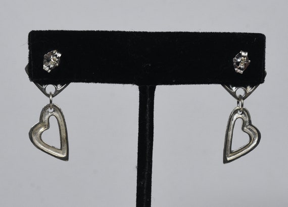 Sterling Silver Hammered Heart Dangle Earrings - image 3