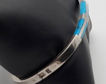 Vintage 950 Silver Turquoise Hinged Bangle - Etsy Canada