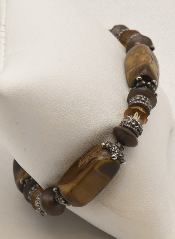 Rectangular Tiger's Eye Bead Elastic Bracelet - image 4