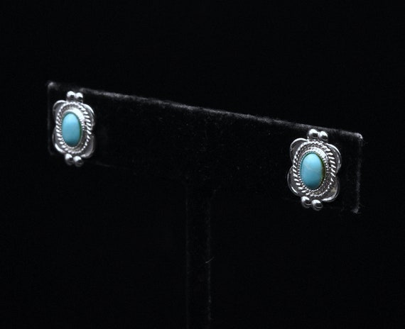 Vintage Turquoise Silver Plated Stud Earrings - image 3