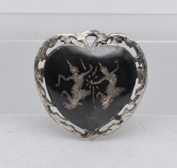 Vintage Sterling Silver Siamese Dancers Heart Bro… - image 6